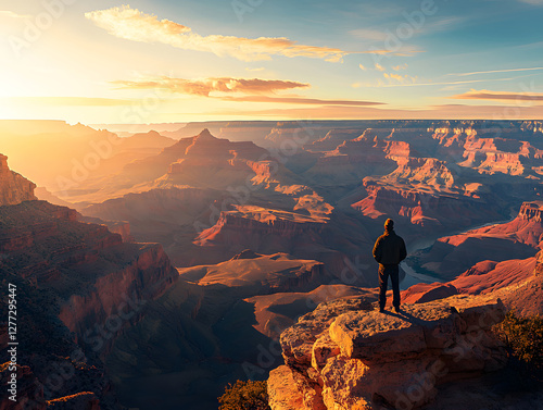 A traveler standing at the edge of the Grand Canyon
