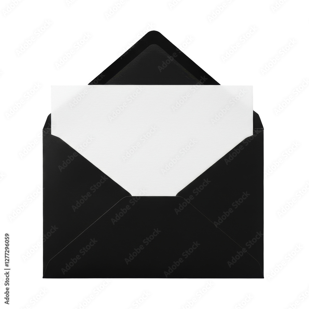 black envelope with white blank paper, PNG 