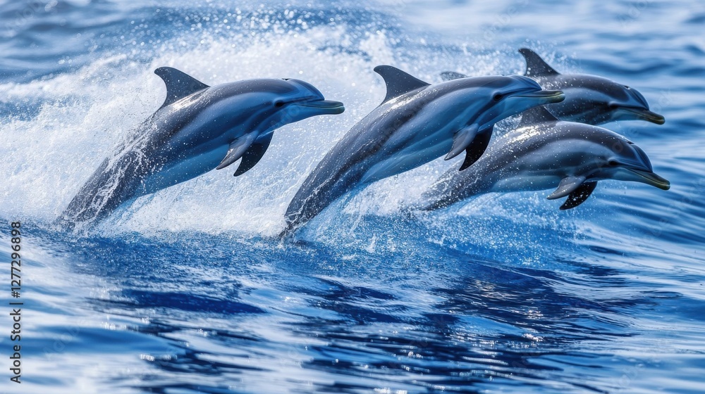 Fototapeta premium Dolphins leaping playfully in ocean waves