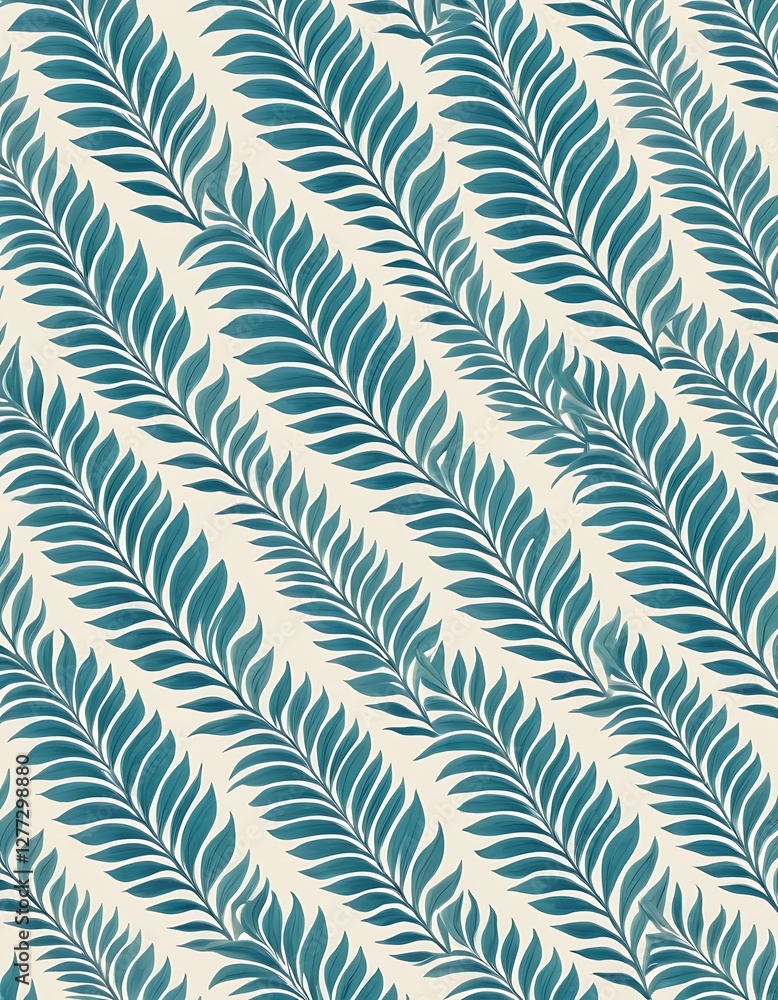Teal Foliage Fronds Arranged in a Repeating Diagonal Pattern Teal Foliage Fronds Arranged in a Repeating Diagonal Pattern