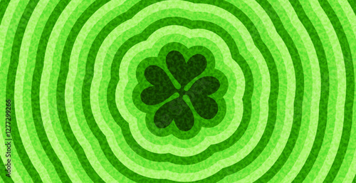 A vibrant vector illustration of a four-leaf clover centered on a dynamic green ripple background, symbolizing luck and good fortune.