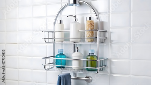 Chrome Shower Caddy with Toiletries