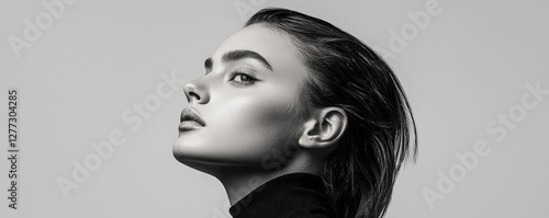Collection of black and white close-up headshot model fashion advertising banner and background