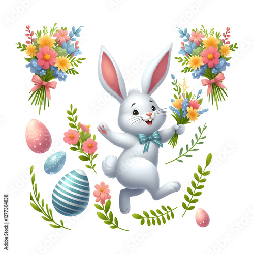  Easter joyful bunny rabbit illustration dancing  photo