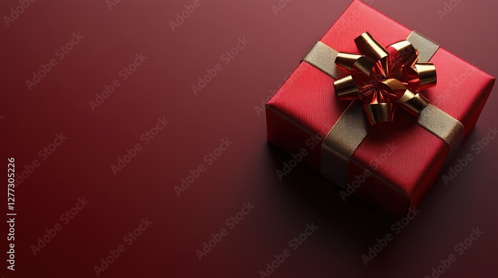Red Gift Box on Burgundy Background Red Gift Box on Burgundy Background