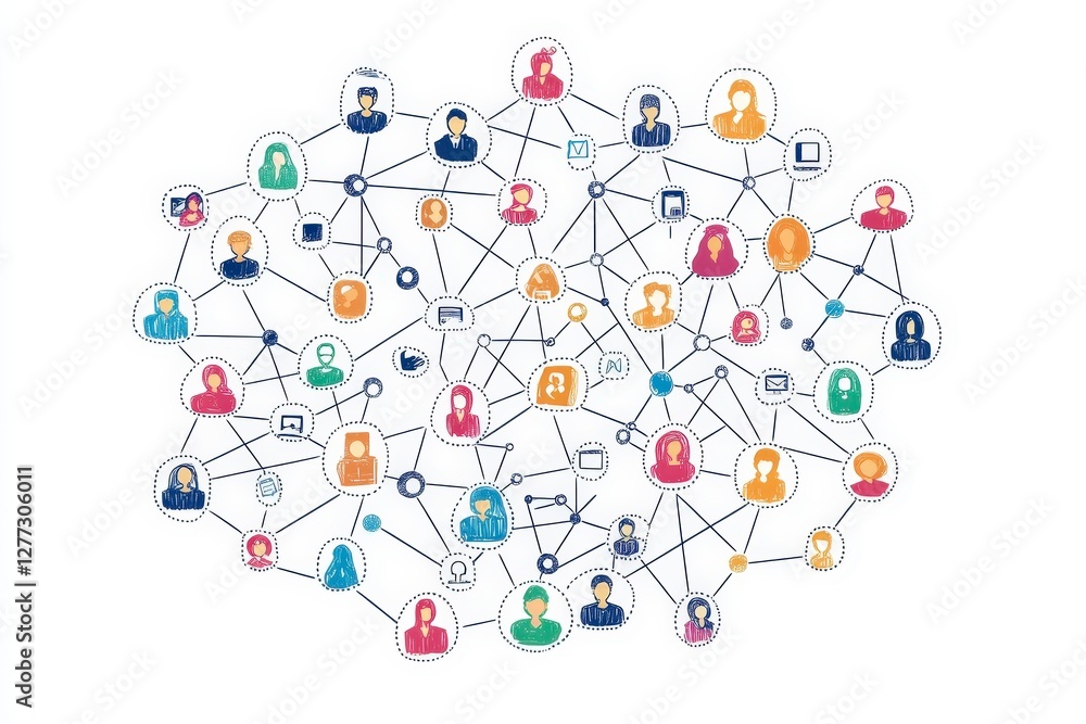 Interconnected Network of Diverse People and Digital Icons Interconnected Network of Diverse People and Digital Icons