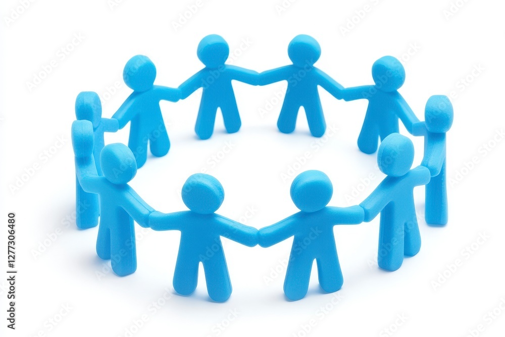 Blue Figures Holding Hands in a Circle Symbolizing Unity and Togetherness Blue Figures Holding Hands in a Circle Symbolizing Unity and Togetherness