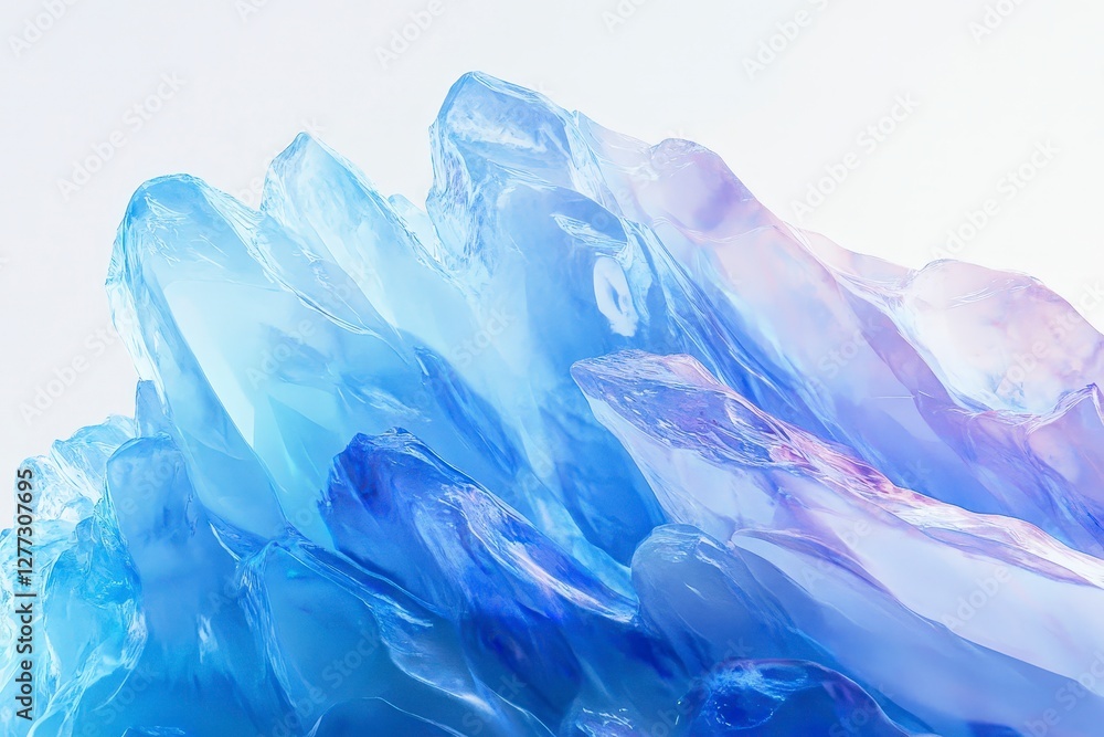 Fototapeta premium Ethereal Blue Ice Crystals with Soft Gradient on White Background