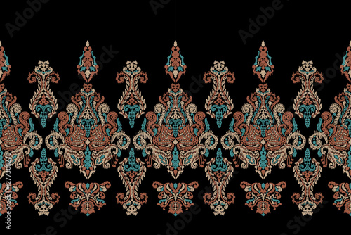 Saree Sarong Motifs Ikat floral paisley embroidery floral.ikat ethnic oriental  seamless pattern traditional.Ikat embroidery style abstract embroidery design for texture,fabric,clothing,wrapping.