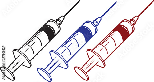isolated syringe Vector,syringe Silhouette,syringe icon set, black syringe symbol for you,color  Vector illustration, Vector Graphic, vaccination, hospital, inject
