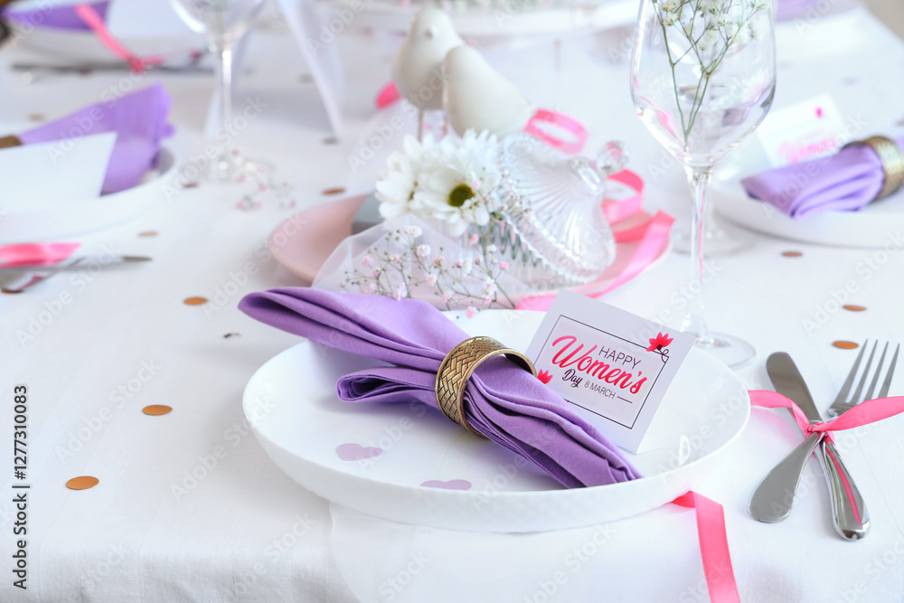 Elegant table setting for International Women's Day celebration Elegant table setting for International Women's Day celebration