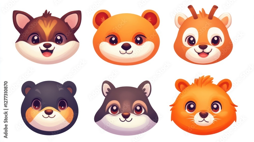 Fototapeta premium Cartoon animal faces, cute animal heads