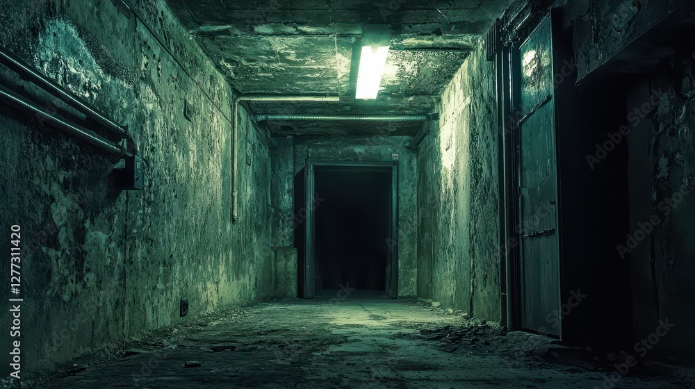 Dark and Abandoned Corridor with Flickering Fluorescent Light Dark and Abandoned Corridor with Flickering Fluorescent Light