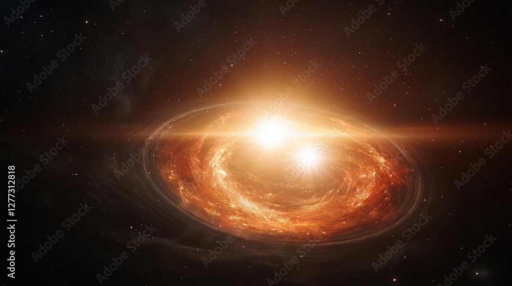 Obraz premium A binary star system emitting gravitational waves as the stars orbit each other