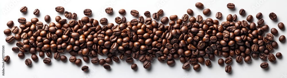 High Contrast Coffee Beans Composition on White Background with Copy Space for Design High Contrast Coffee Beans Composition on White Background with Copy Space for Design