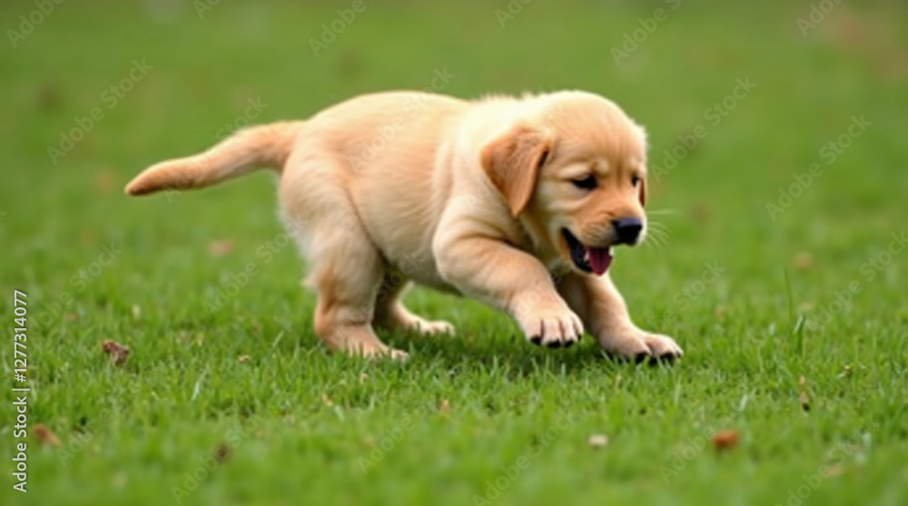 Adorable Golden Retriever Puppy Playing in the Grass Adorable Golden Retriever Puppy Playing in the Grass