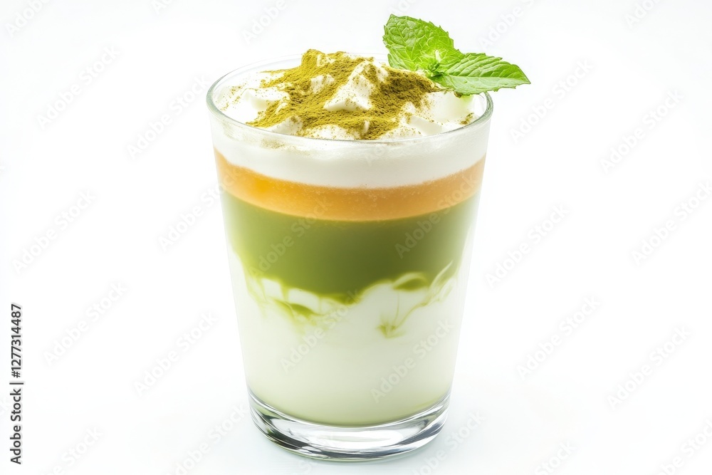 Colorful Layered Beverage with Cream and Mint Garnish Delight Colorful Layered Beverage with Cream and Mint Garnish Delight