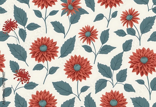 Wallpaper Mural Delicate Dahlias, A Seamless Pattern of Botanical Beauty and Floral Harmony Torontodigital.ca
