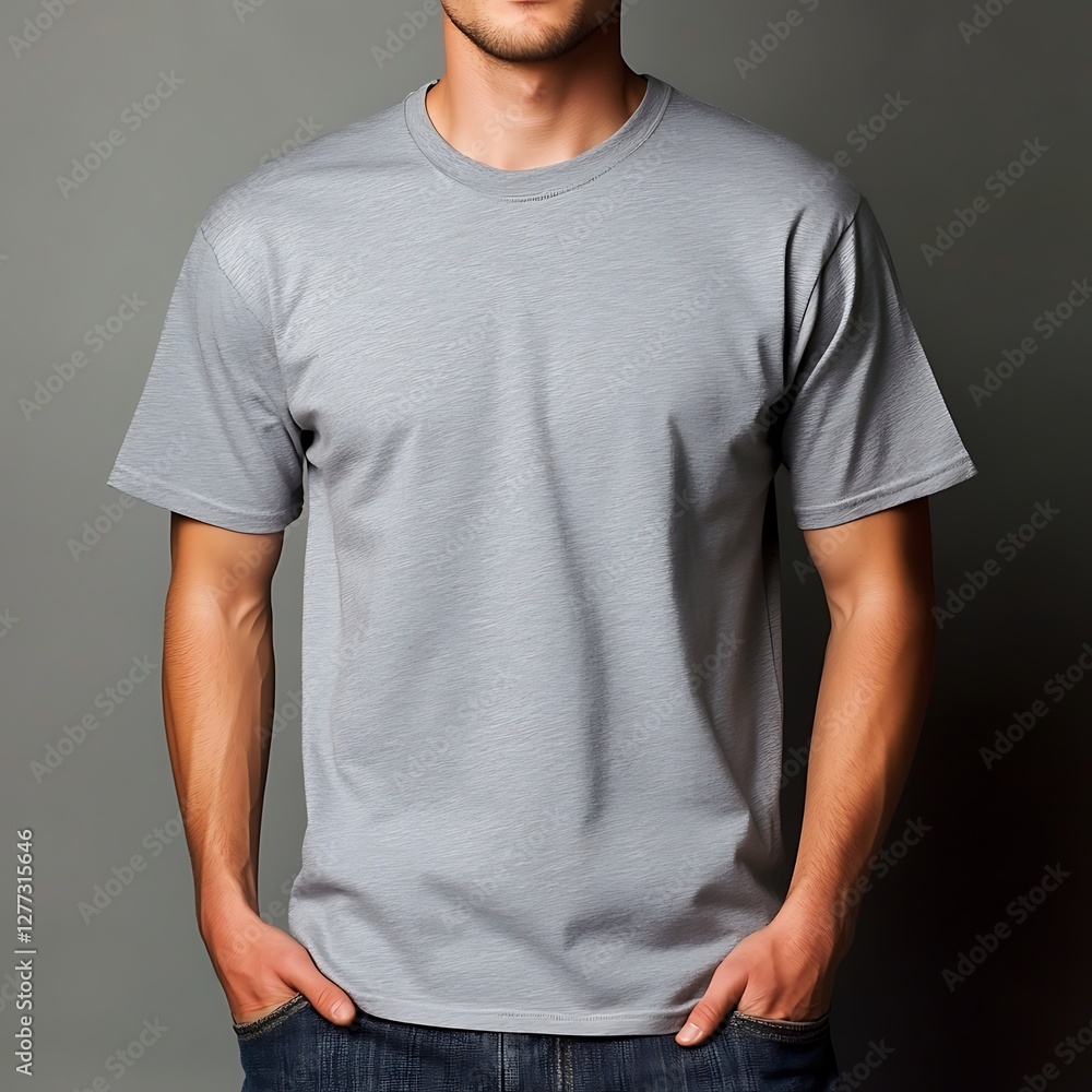 Man gray t-shirt studio background mockup Man gray t-shirt studio background mockup
