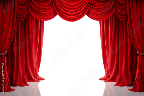 Red stage curtain, isolated on white background