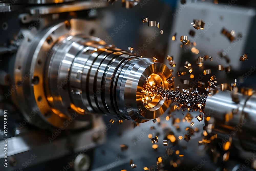 Machining metal part; sparks; factory; production Machining metal part; sparks; factory; production