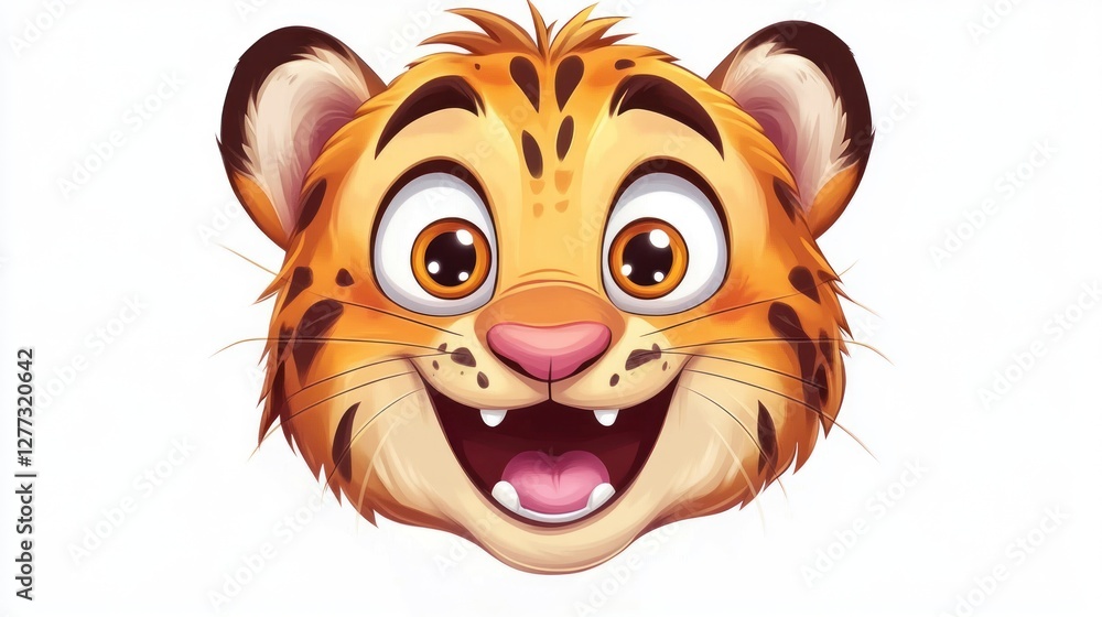 Cartoon tiger head, happy expression. Cartoon tiger head, happy expression.