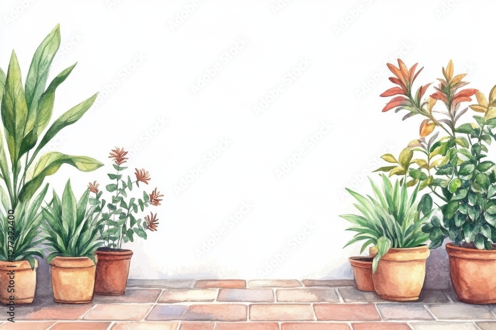Fototapeta premium Lush Potted Plants with Vibrant Green Leaves Against White Background
