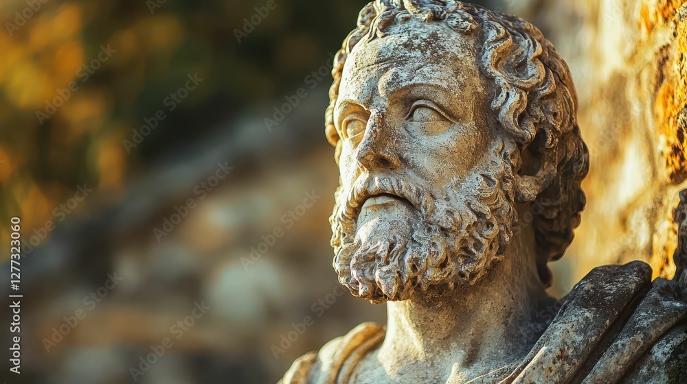 Detailed Stone Sculpture of a Historical Figure with Dramatic Lighting Detailed Stone Sculpture of a Historical Figure with Dramatic Lighting