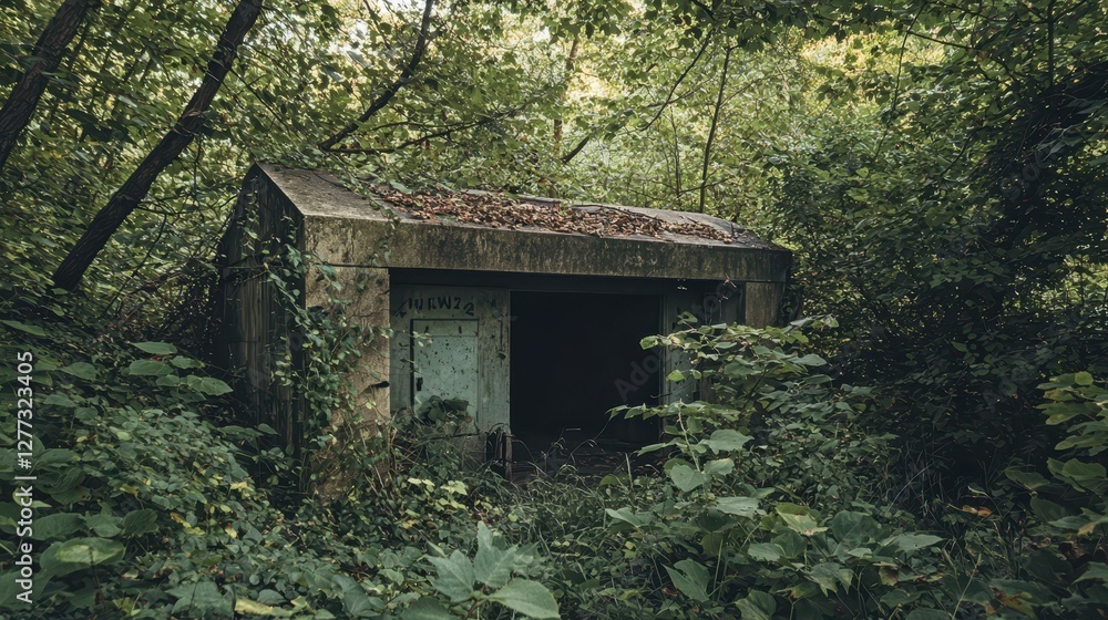 Abandoned Concrete Structure Surrounded by Lush Greenery and Trees Abandoned Concrete Structure Surrounded by Lush Greenery and Trees