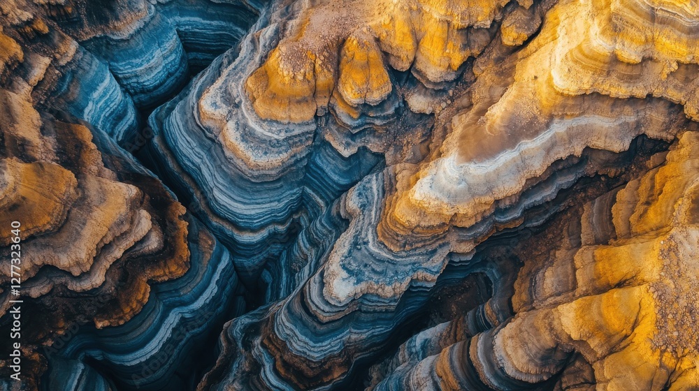 Obraz premium Aerial View of Layered Rock Formations Canyon