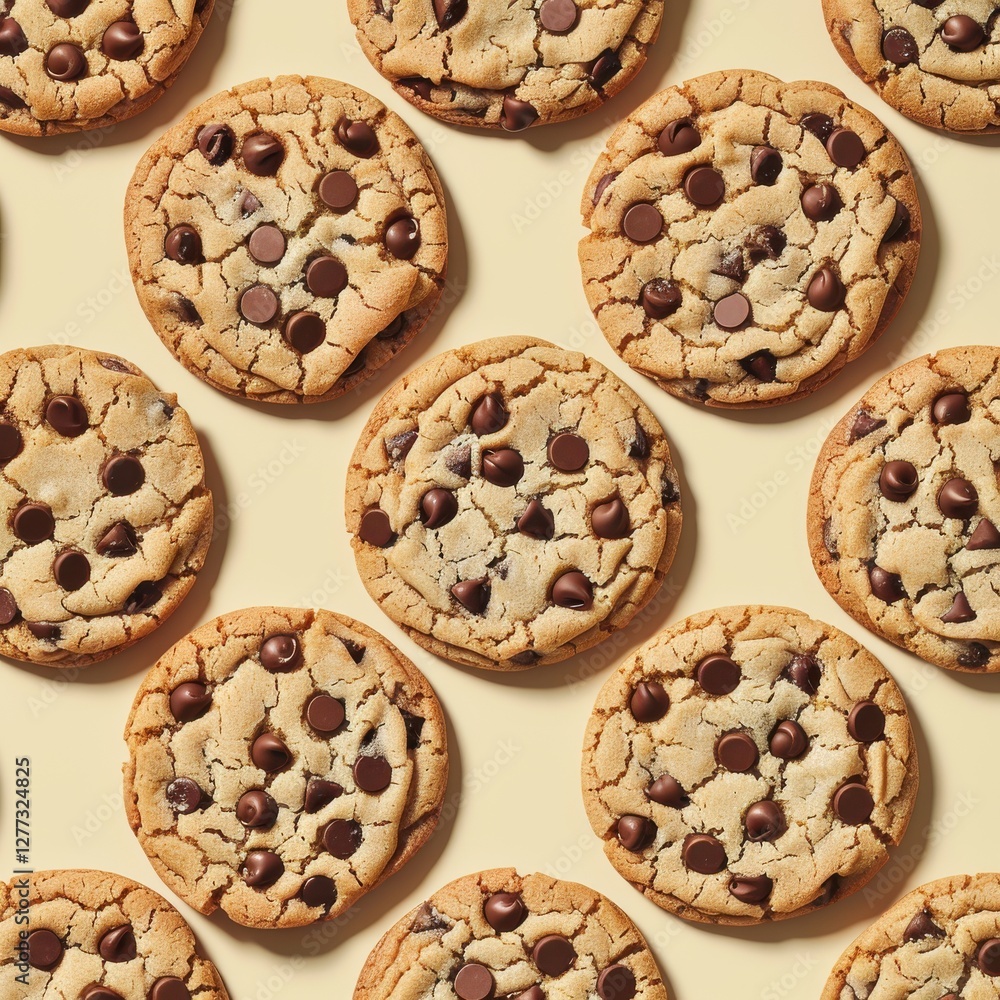 Delicious Chocolate Chip Cookies on Neutral Background Layout Delicious Chocolate Chip Cookies on Neutral Background Layout