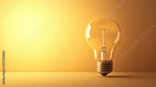A bright light bulb glowing against a soft, neutral background with space around it for text or branding.