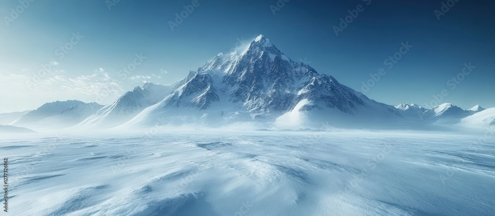 Snowy mountain range, blizzard, arctic landscape Snowy mountain range, blizzard, arctic landscape