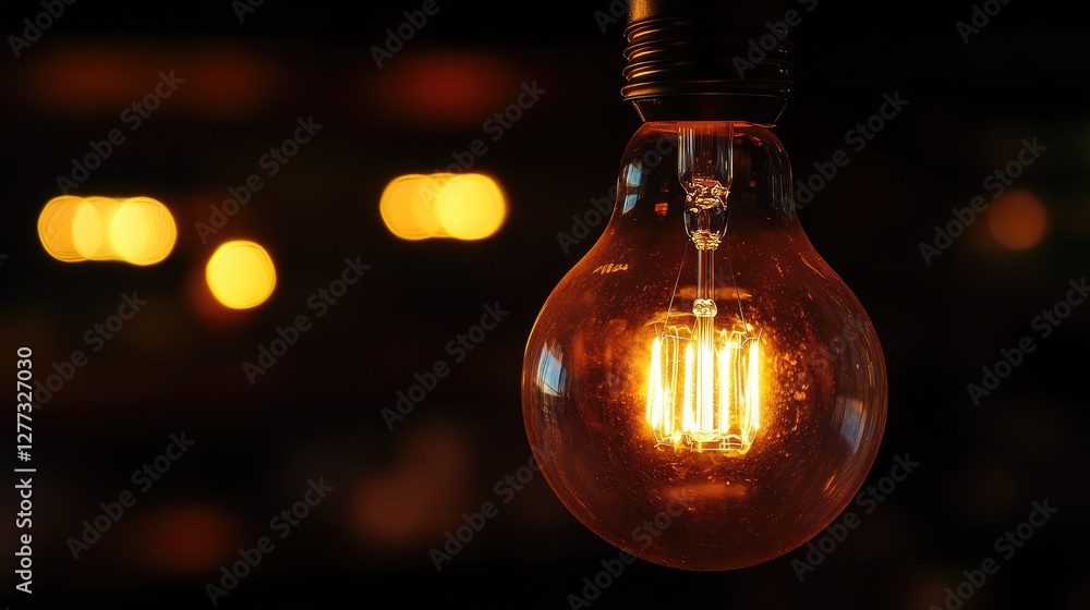 A close-up of a glowing light bulb with a visible filament, the warm glow providing a cozy ambiance in a minimalist setting. A close-up of a glowing light bulb with a visible filament, the warm glow providing a cozy ambiance in a minimalist setting.