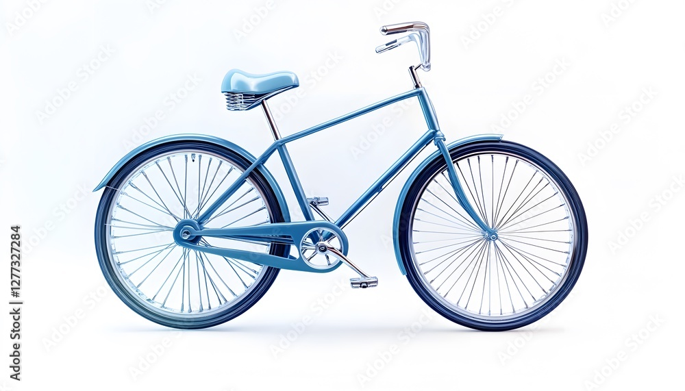 Fototapeta premium A light blue vintage bicycle stands on white background