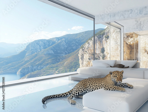 Léopard sur un canapé de salon de luxe