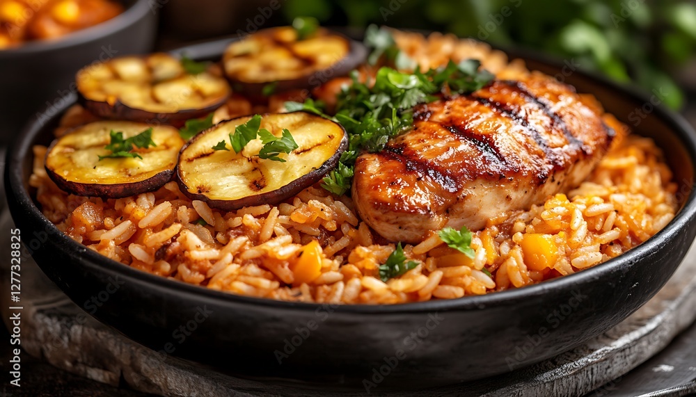 Grilled Chicken and Rice Dish with Vegetables Grilled Chicken and Rice Dish with Vegetables