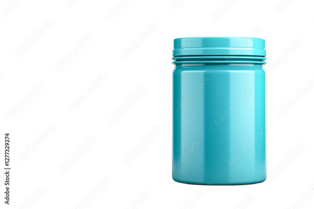 A vibrant teal plastic jar stands alone a simple product shot showcasing its clean design A vibrant teal plastic jar stands alone a simple product shot showcasing its clean design
