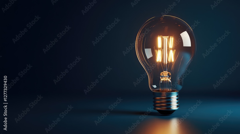 A glowing light bulb with a traditional filament, placed on a simple background with ample space around it for copy. A glowing light bulb with a traditional filament, placed on a simple background with ample space around it for copy.