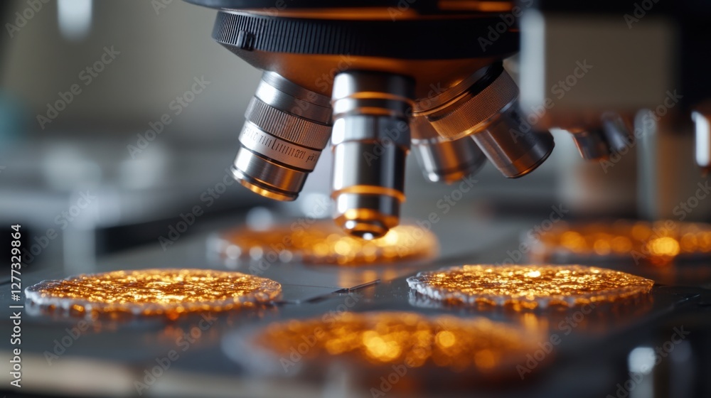 Aging cells under a microscope in a biological research lab. Featuring oxidative damage and cell degradation Aging cells under a microscope in a biological research lab. Featuring oxidative damage and cell degradation