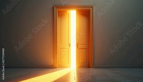 A sliver of soft golden light through an opening door, beam, slit, shadow