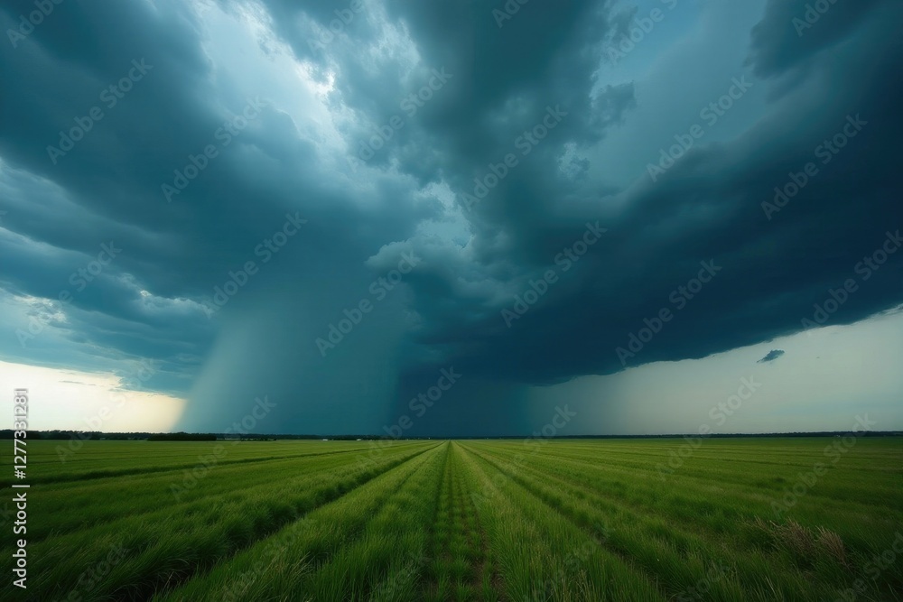 Dark clouds and thunderstorms looming over a vast landscape, weather, dark clouds, vast landscape