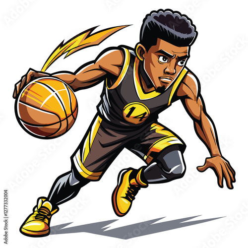 A vibrant cartoon illustration of a street basketball player executing a flawless no-look pass, showcasing dynamic movement and exaggerated style.