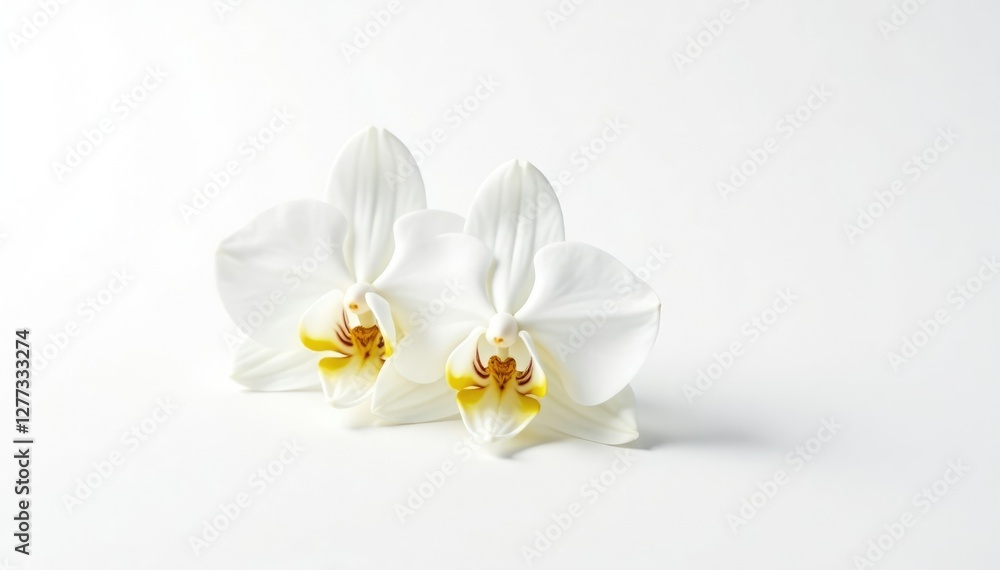 Obraz premium Single white dendrobium orchid isolated on white background, pure, single, blooms