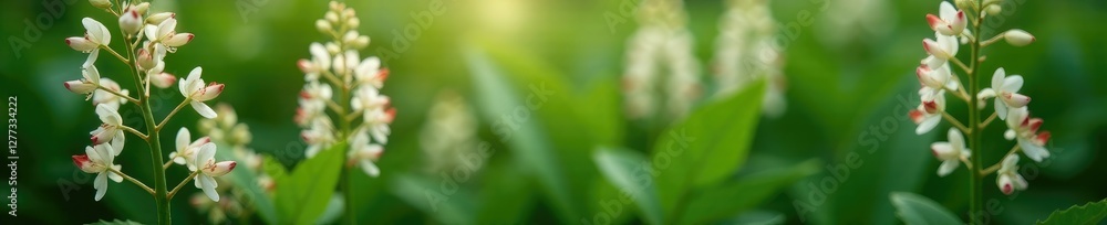 Tall white flowers with tubular shape and red spots, nature, leaves, plant Tall white flowers with tubular shape and red spots, nature, leaves, plant