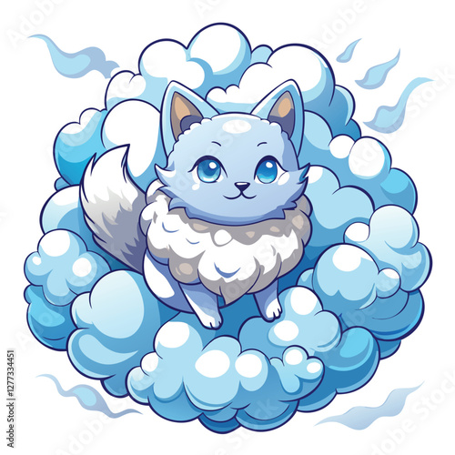 A fluffy, white cat seamlessly blending into a cumulus cloud, floating serenely in a vibrant blue sky.  Surreal, whimsical, dreamy.