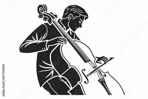 Cello man silhouette vector illustration