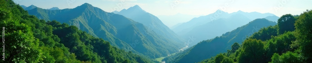 Towering peaks hide amidst a sea of verdant foliage, foliage, mountains, lush green Towering peaks hide amidst a sea of verdant foliage, foliage, mountains, lush green