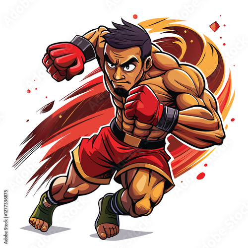 A fierce boxer, muscles tense, dramatically dodging a fast punch in slow motion, sweat flying, intense facial expression.