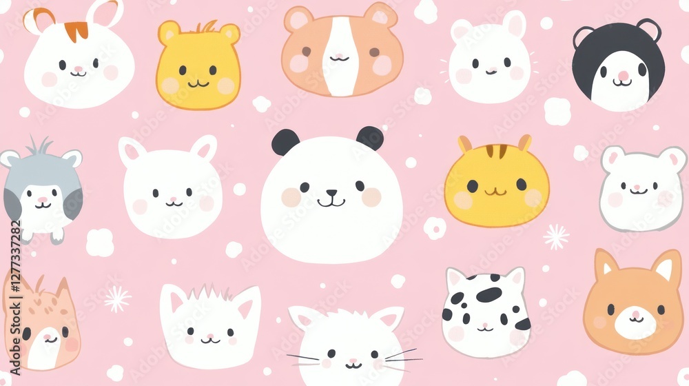 Cute animal faces pattern. Cute animal faces pattern.